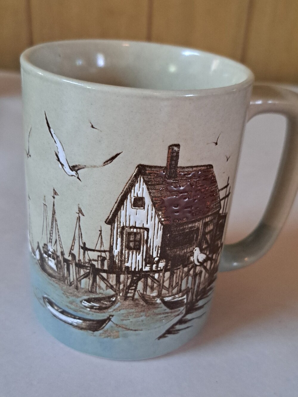 Otagiri Mug Ocean Boat House Seagull Nautical Sea Ocean 3D Raised Boat